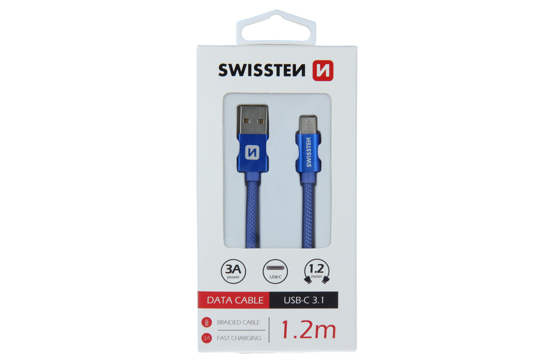 Swissten USB-C naar USB-A Kabel 1.2M Blauw