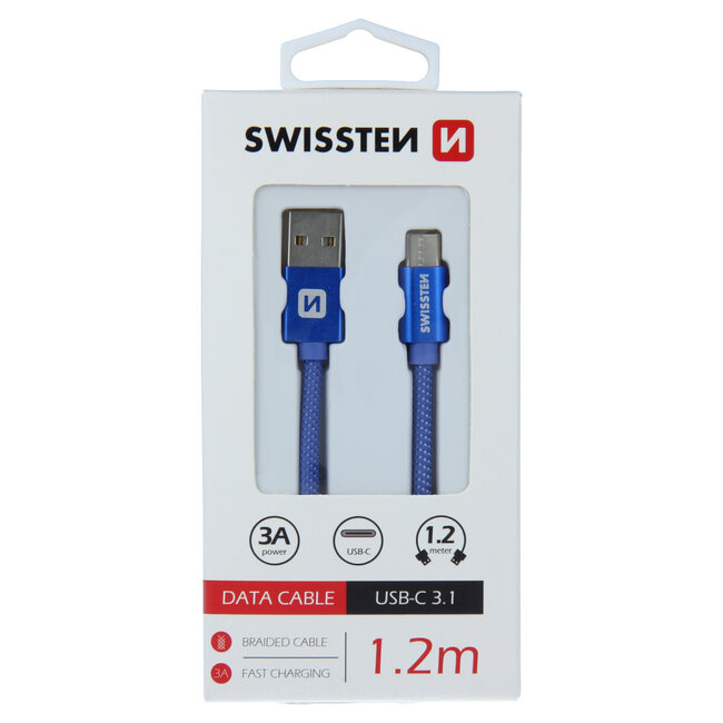 Swissten USB-C naar USB-A Kabel 1.2M Blauw