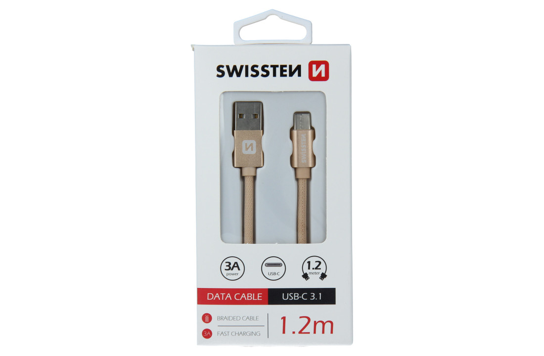 Swissten USB-C naar USB-A Kabel 1.2M Goud