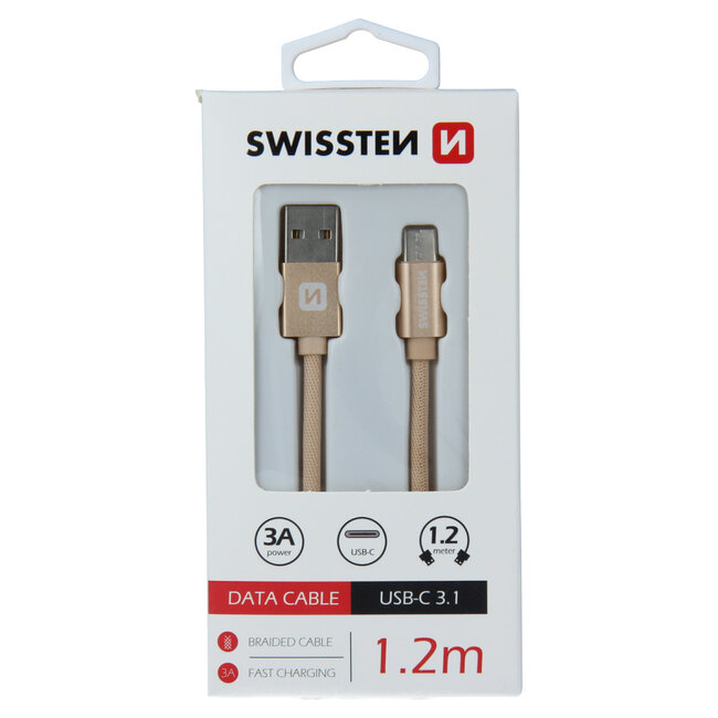 Swissten USB-C naar USB-A Kabel 1.2M Goud