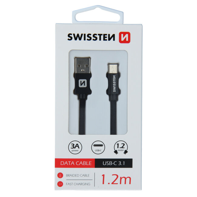 Swissten USB-C naar USB-A Kabel 1.2M Zwart