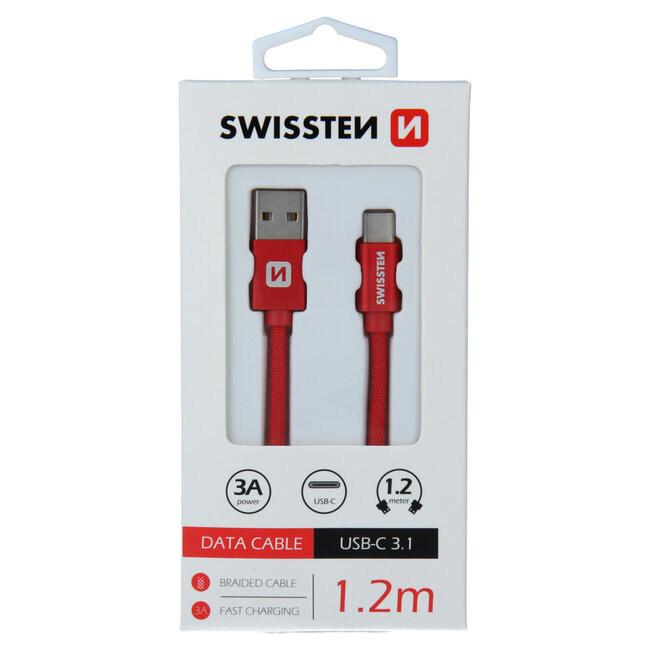 Swissten USB-C naar USB-A Kabel 1.2M Rood