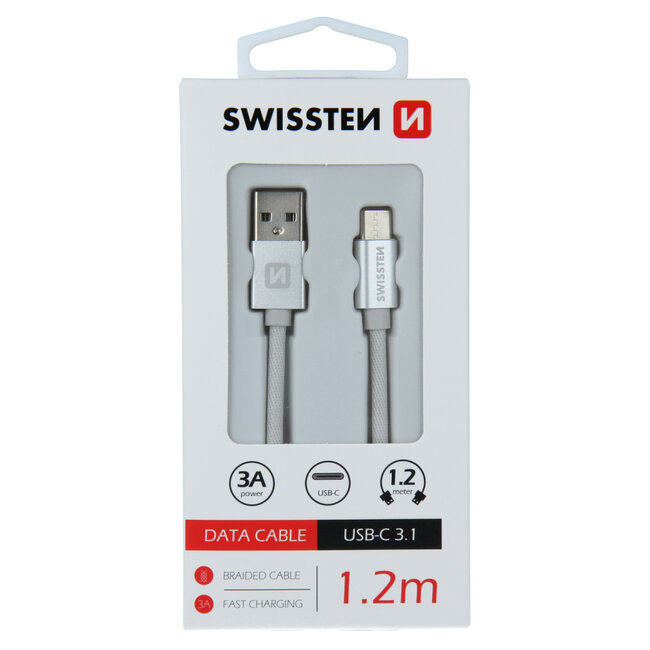 Swissten USB-C naar USB-A Kabel 1.2M Zilver