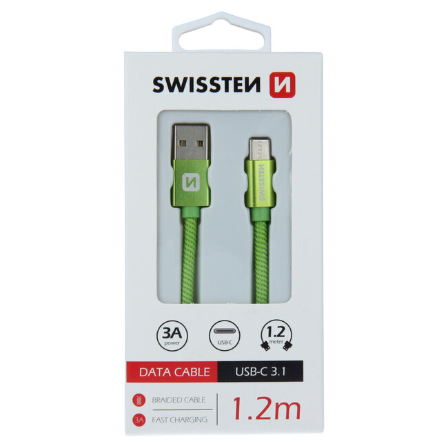 Swissten USB-C naar USB-A Kabel 1.2M Groen