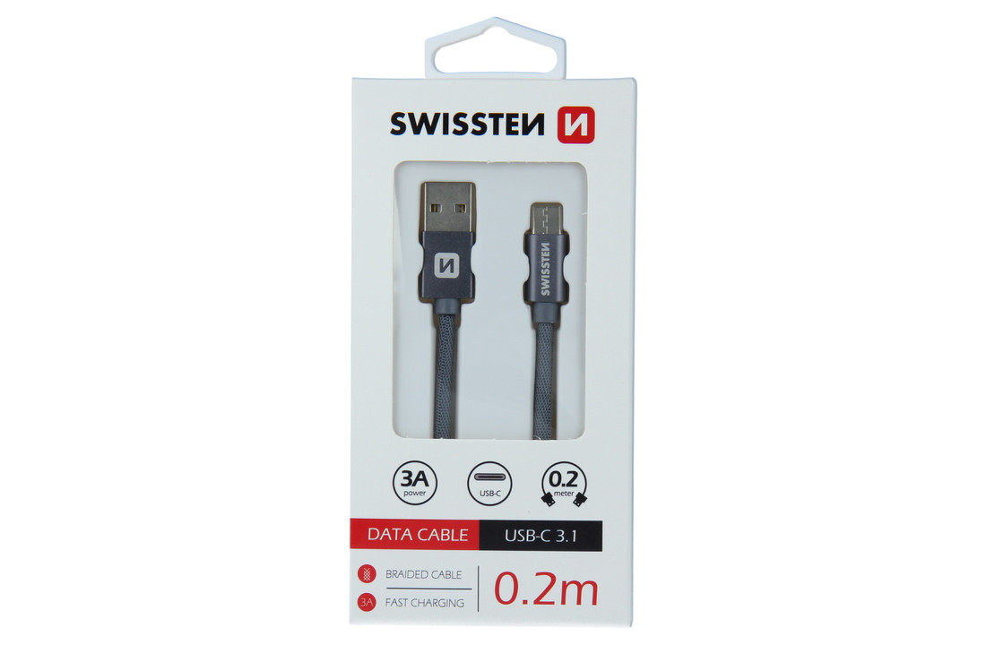 Swissten USB-C naar USB-A Kabel 0.2M Grijs