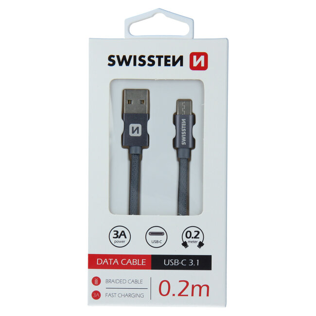 Swissten USB-C naar USB-A Kabel 0.2M Grijs