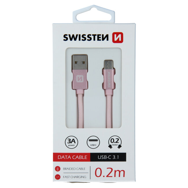 Swissten USB-C naar USB-A Kabel 0.2M Roze