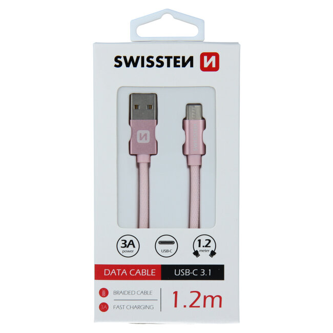 Swissten USB-C naar USB-A Kabel 1.2M Roze