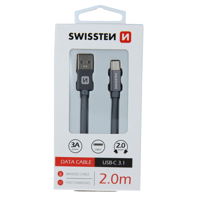 Swissten USB-C naar USB-A Kabel 2M Grijs