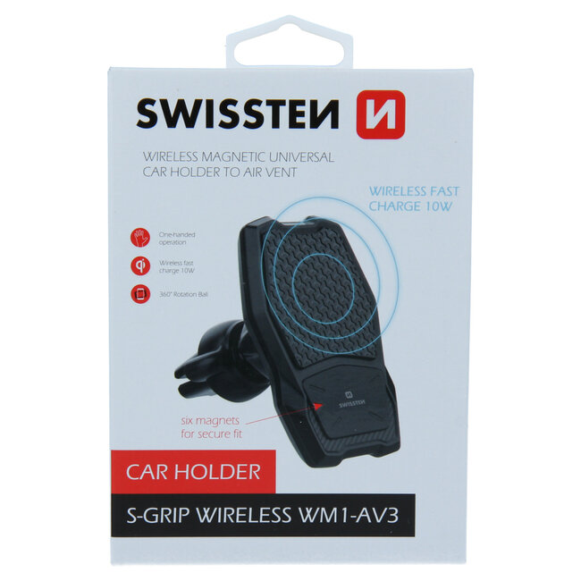 Swissten Telefoonhouder Ventilatierooster Auto Magneet met Draadloos Opladen WM1-AV3
