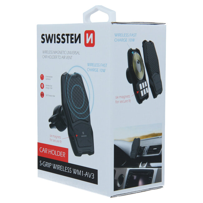 Swissten Telefoonhouder Ventilatierooster Auto Magneet met Draadloos Opladen WM1-AV3
