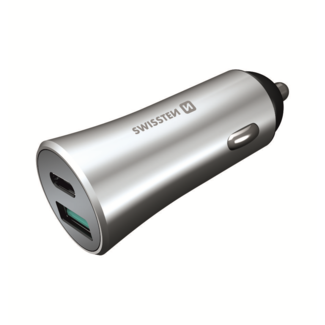 Swissten Swissten Autolader USB-C Poort + Quick Charge 3.0 USB Poort 36W Snel Laden Zilver