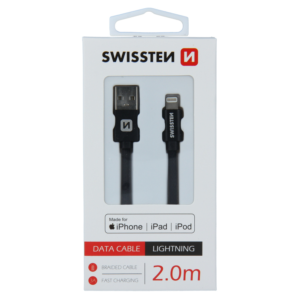 Swissten Lightning naar USB kabel voor iPhone/iPad - Apple Gecertificeerd - 2M - Zwart