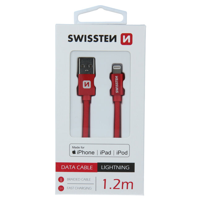 Swissten Lightning naar USB kabel - Apple Gecertificeerd - 1.2M - Rood