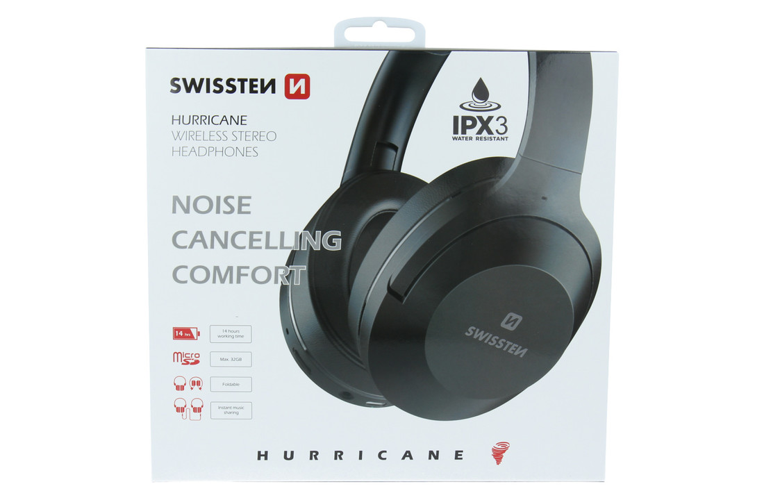 Swissten Hurricane - Draadloze over-ear koptelefoon met Noise Cancelling - Zwart