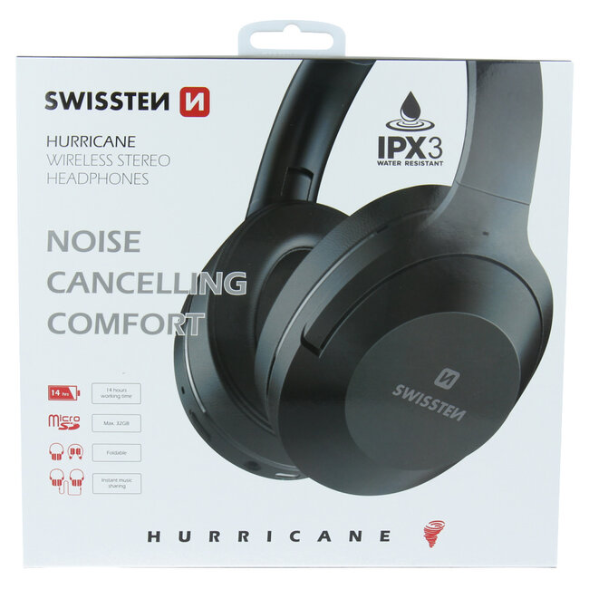 Swissten Hurricane - Draadloze over-ear koptelefoon met Noise Cancelling - Zwart