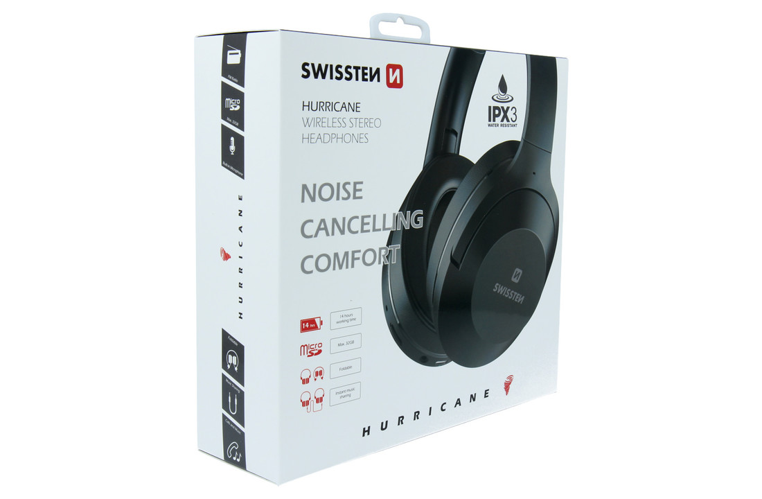 Swissten Hurricane - Draadloze over-ear koptelefoon met Noise Cancelling - Zwart
