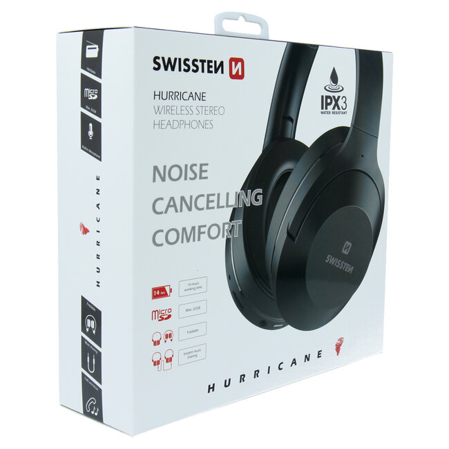 Swissten Hurricane - Draadloze over-ear koptelefoon met Noise Cancelling - Zwart