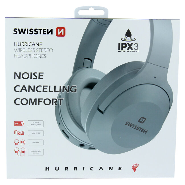 Swissten Hurricane - Draadloze over-ear koptelefoon met Noise Cancelling - Grijs