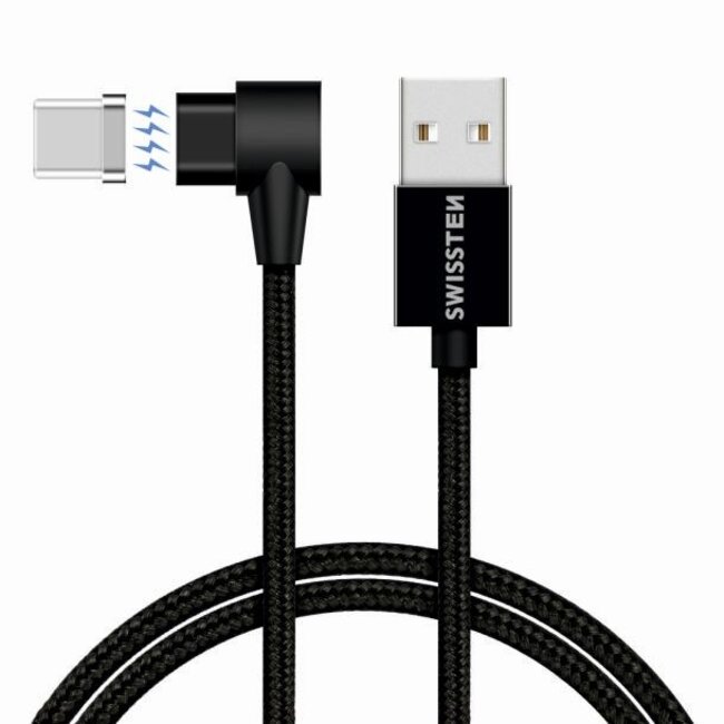 Swissten Magnetische USB-C naar USB-A Kabel - 1.2M - Zwart
