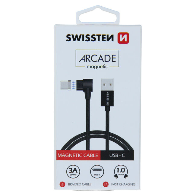 Swissten Magnetische USB-C naar USB-A Kabel - 1.2M - Zwart
