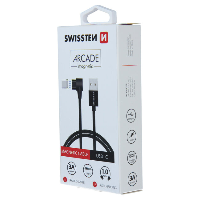 Swissten Magnetische USB-C naar USB-A Kabel - 1.2M - Zwart