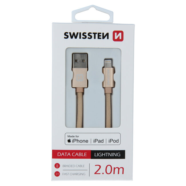 Swissten Lightning naar USB kabel - Apple Gecertificeerd - 2M Goud