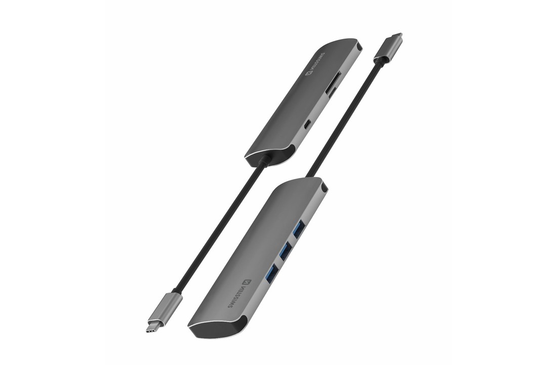 Swissten Aluminium 6 in 1 USB-C Hub Adapter voor Macbook - Grijs