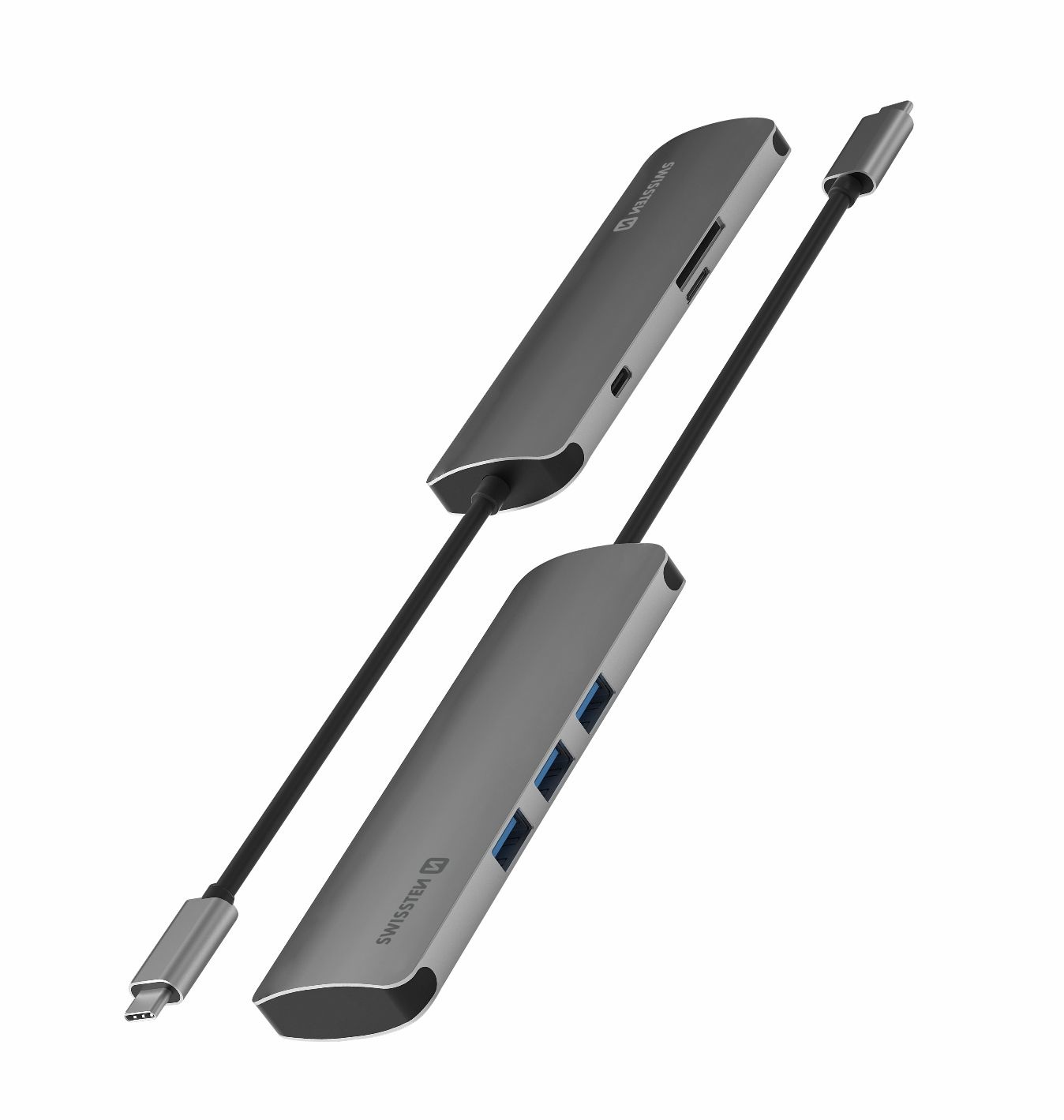 Swissten Aluminium 6 in 1 USB-C Hub Adapter - Grijs