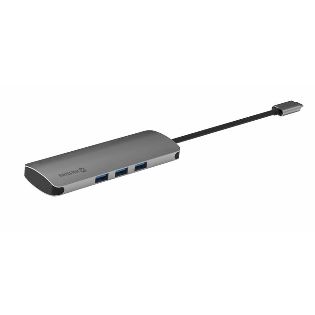Swissten Aluminium 6 in 1 USB-C Hub Adapter - Grijs