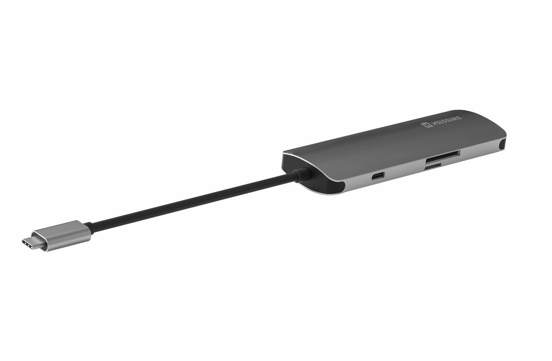 Swissten Aluminium 6 in 1 USB-C Hub Adapter voor Macbook - Grijs