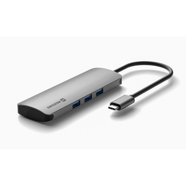 Swissten Aluminium 6 in 1 USB-C Hub Adapter - Grijs