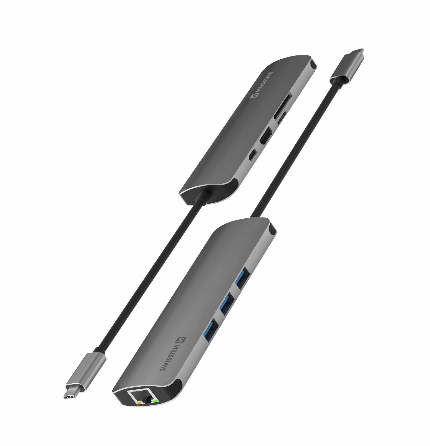 Swissten Aluminium 8 in 1 USB-C Hub Adapter - Grijs