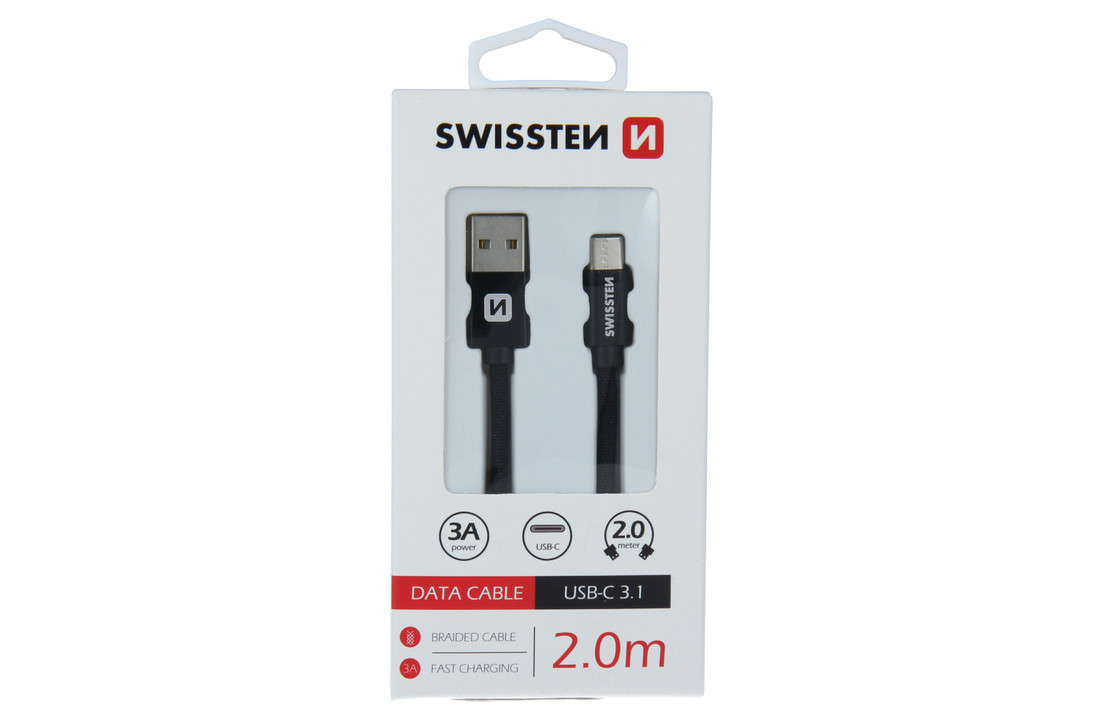 Swissten USB-C naar USB-A Kabel 2 Meter Zwart