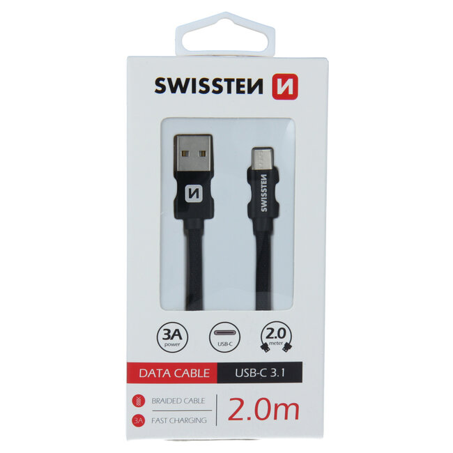 Swissten USB-C naar USB-A Kabel 2 Meter  Zwart