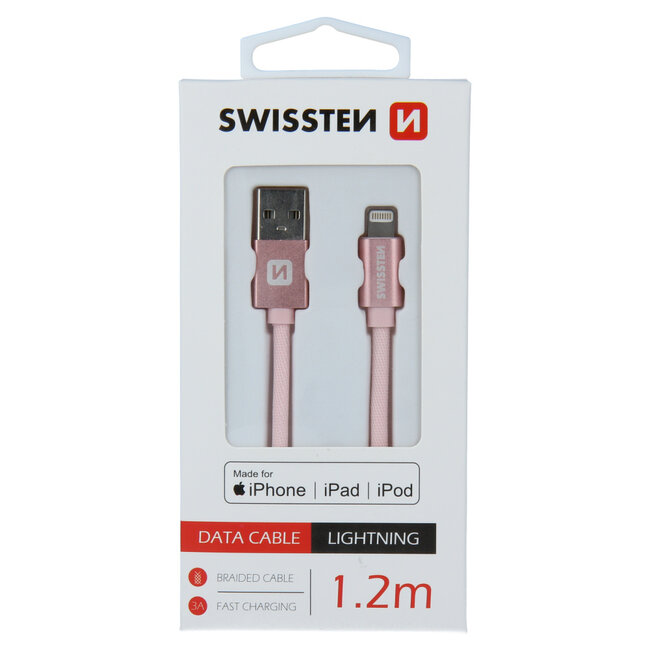 Swissten Lightning naar USB kabel - Apple Gecertificeerd - 1.2M - Roze