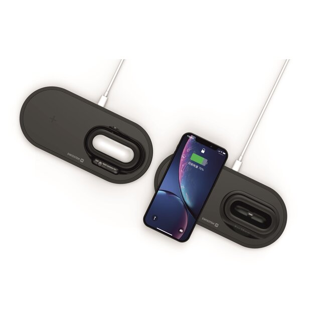 Swissten 3 in 1 Draadloze Oplader  - voor iPhone, Airpods en Apple Watch - 15W - Zwart