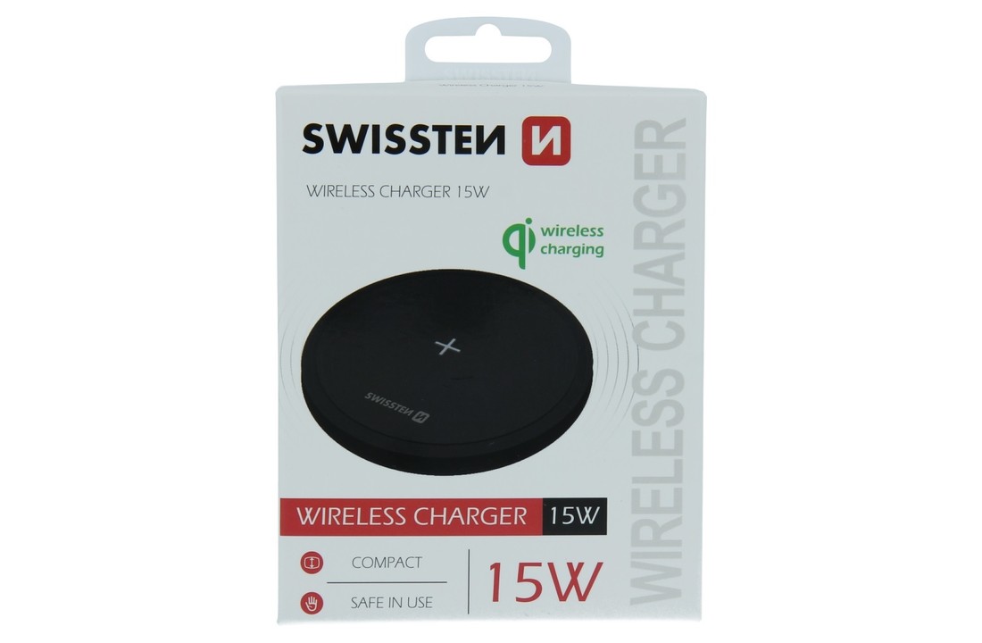 Swissten Draadloze oplader - 15W - Zwart