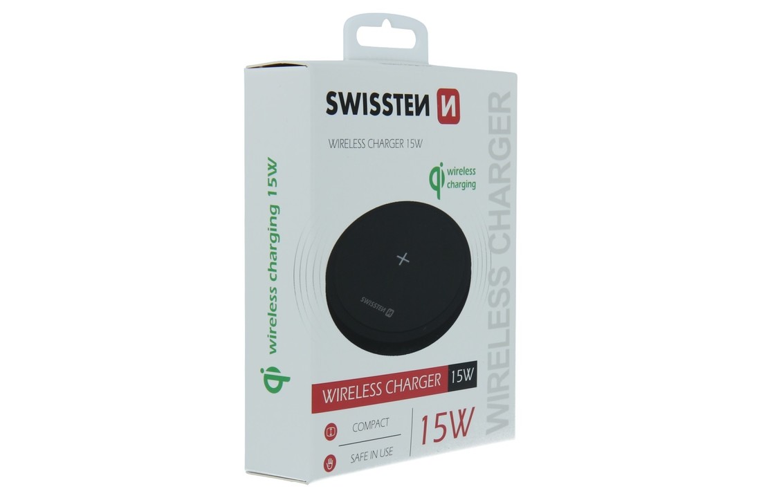 Swissten Draadloze oplader - 15W - Zwart