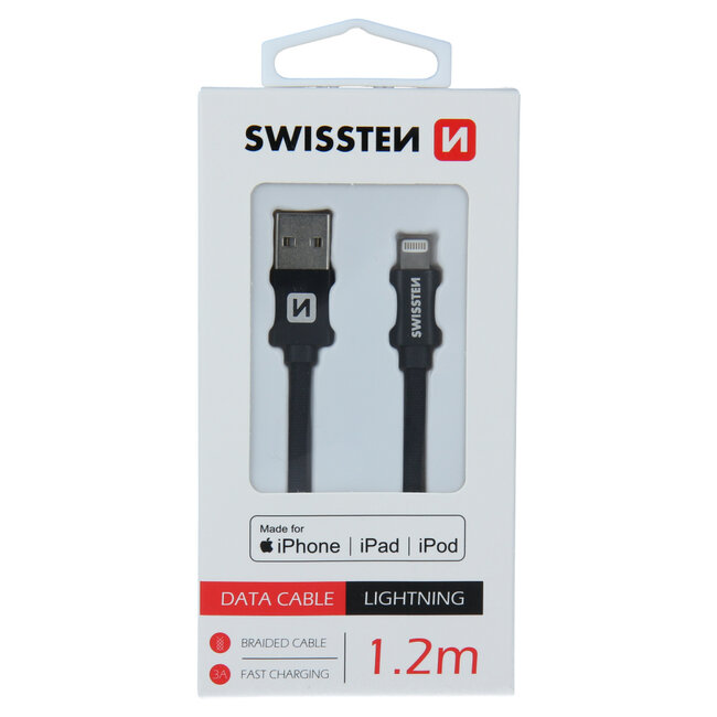 Swissten Lightning naar USB kabel - Apple Gecertificeerd - 1.2M - Zwart