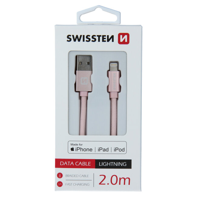 Swissten Lightning naar USB kabel - Apple Gecertificeerd - 2M - Roze