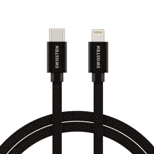 Swissten Lightning naar USB-C Kabel - Gecertificeerd door Apple - 1.2M - Zwart