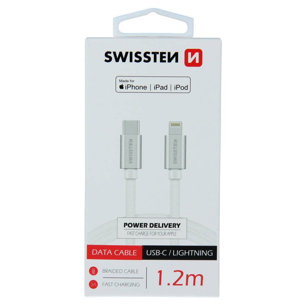 Swissten Lightning naar USB-C Kabel - Gecertificeerd door Apple - 1.2M - Zilver