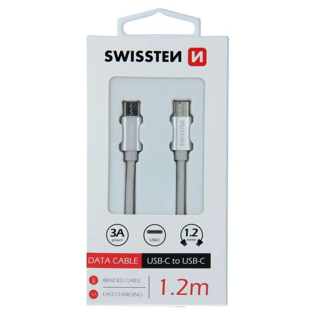 Swissten USB-C naar USB-C Kabel -  1.2M - Zilver