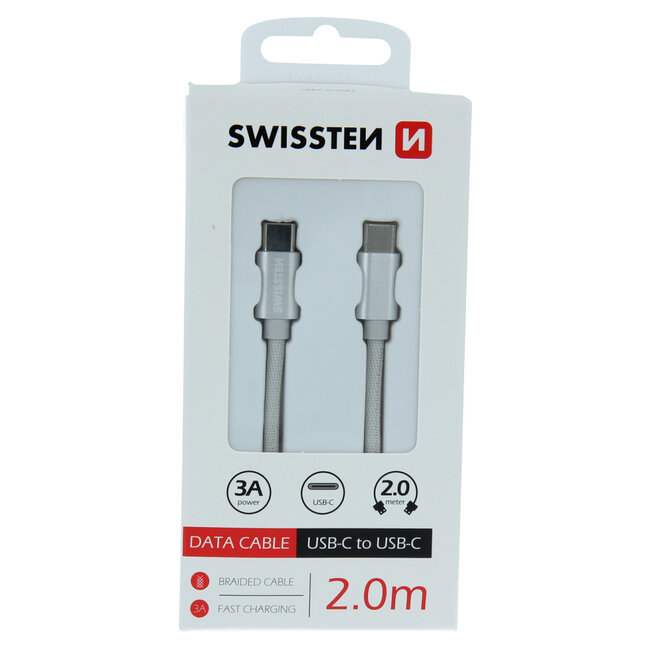 Swissten USB-C naar USB-C Kabel - 2M - Zilver