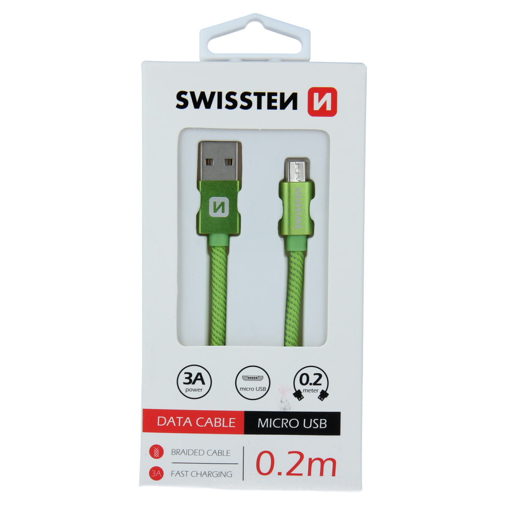 Swissten Micro-USB naar USB kabel - 0.2M - Groen
