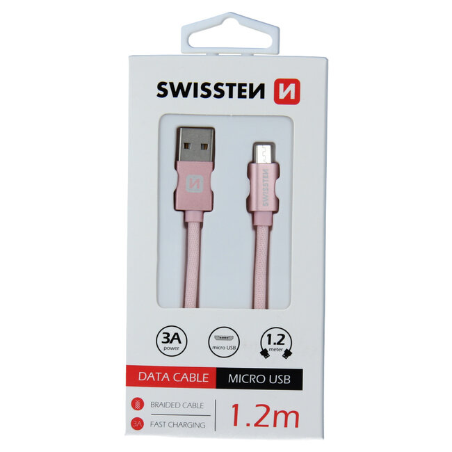 Swissten Micro-USB naar USB kabel - 1.2M - Roze