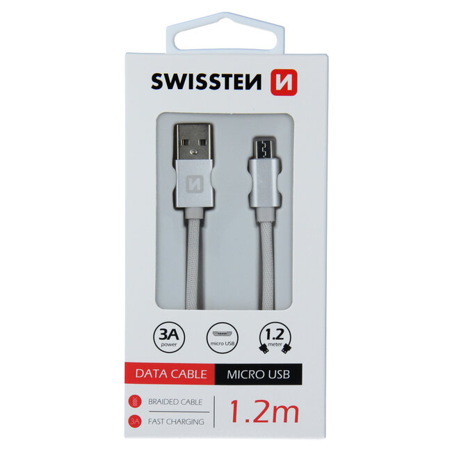 Swissten Micro-USB naar USB kabel - 1.2M - Zilver