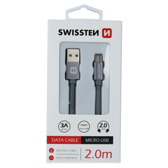 Swissten Micro-USB naar USB kabel - 2M - Grijs