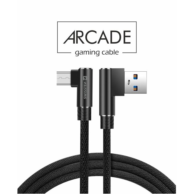 Swissten haakse Micro-USB naar USB kabel - Arcade - 1.2M - Zwart